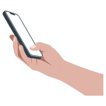 Hand holding phone on orange background vector
