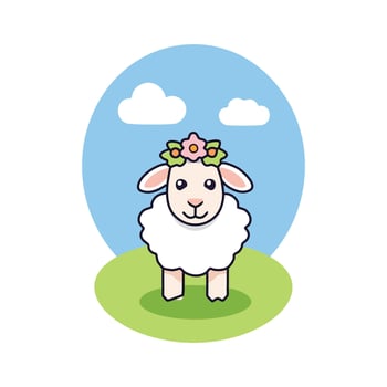 a cartoon sheep with flowers on its head vector