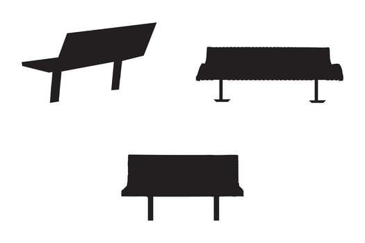 Four black silhouettes of benches on a white background vector