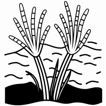 Black and white papyrus plants by water nature illustration, simplistic design vector