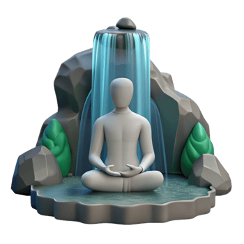 wonderful minimalist Silhouetted Person Meditating by Waterfall Cutout high resolution png