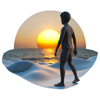 dramatic contemporary Silhouetted Person Walking on Beach at Sunset Cutout high quality png