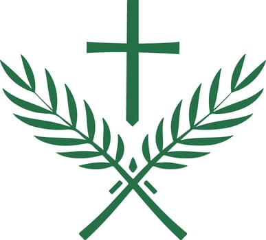 the cross and palm leaves logo vector