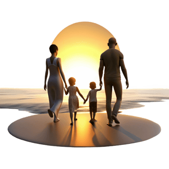 wonderful artistic Silhouette of Family Walking on Beach at Sunset Isolated premium png
