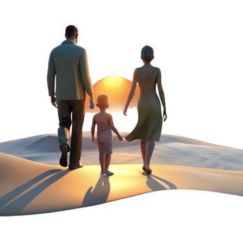 impressive rustic Silhouette of Family Walking on Beach at Sunset Isolated professional png