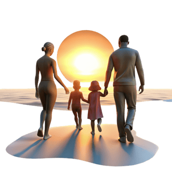 impressive traditional Silhouette of Family Walking on Beach at Sunset Isolated detailed png