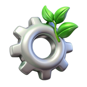vibrant contemporary Silver Gear and Green Vine Isolated high quality png