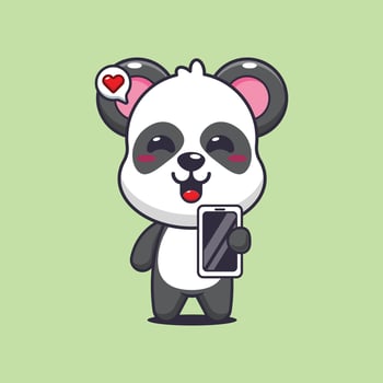 Panda cartoon illustration with mobile phone vector
