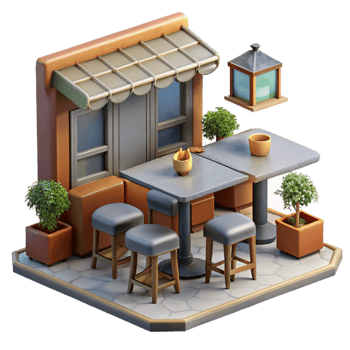 serene creative Space Cafe Isolated with Tables and Chairs premium png