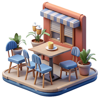 beautiful abstract Space Cafe Isolated with Tables and Chairs professional png