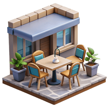 elegant rustic Space Cafe Isolated with Tables and Chairs high quality png