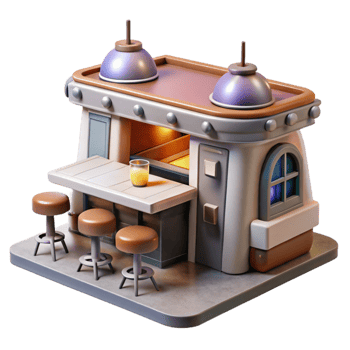impressive classic Space Restaurant Isolated with Bar and Stools high resolution png