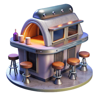 impressive abstract Space Restaurant Isolated with Bar and Stools genuine png