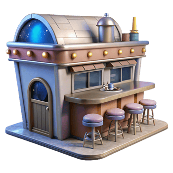 wonderful minimalist Space Restaurant Isolated with Bar and Stools original png