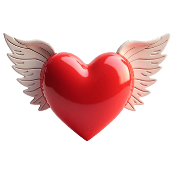 Shiny Red Heart with Angel Wings Transparent Background png