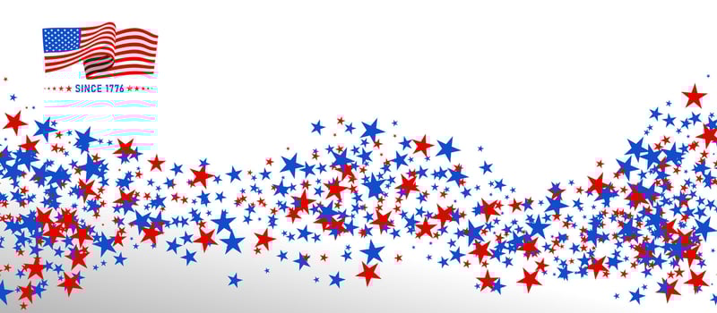 American Independence Day stars background. 4th of July stardust scattered. Red blue star confetti in USA flag color for Independence Day. USA flag colors. Flying star sparkles american symbols vector