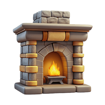 serene minimalist Stone Fireplace Front View Transparent Background with Warm Lighting authentic png