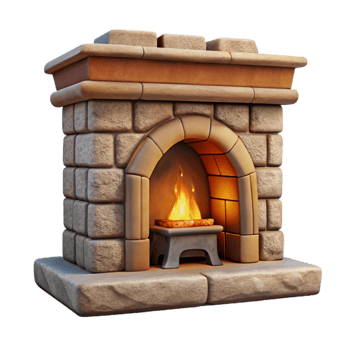 extraordinary creative Stone Fireplace Front View Transparent Background with Warm Lighting authentic png