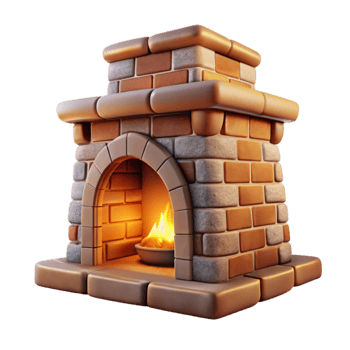stunning abstract Stone Fireplace Front View Transparent Background with Warm Lighting original png