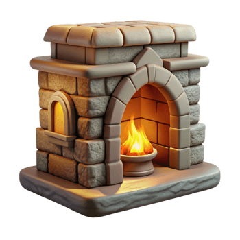 serene classic Stone Fireplace with Burning Fire Transparent Background high quality png
