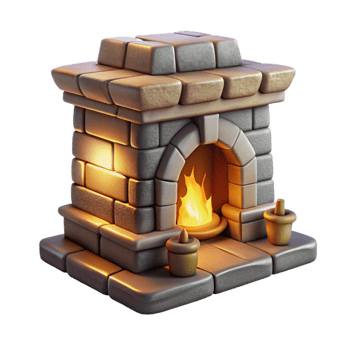 beautiful contemporary Stone Fireplace with Burning Fire Transparent Background high resolution png