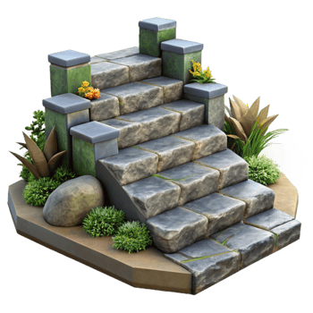 dramatic vintage Stone Steps Garden Detail Isolated premium png