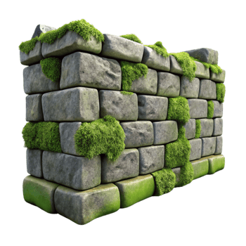 vibrant creative Stone Wall Moss Covered Gray Transparent exclusive png