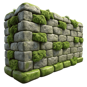 magnificent rustic Stone Wall Moss Covered Gray Transparent authentic png