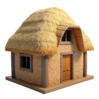 vibrant rustic Straw Bale House Model Front View Transparent Background premium png