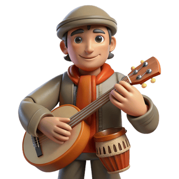 elegant traditional Street Performer with Musical Instrument Close Up Isolated high quality png