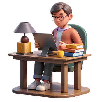 serene artistic Student Studying in Library Warm Lighting Isolated original png