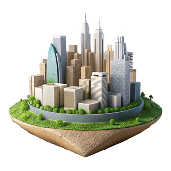 dramatic abstract Sustainable City Skyline Daytime View Isolated genuine png
