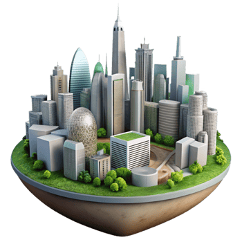 vibrant modern Sustainable City Skyline Daytime View Isolated authentic png