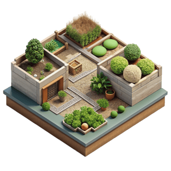 magnificent minimalist Sustainable Community Garden Top View Isolated authentic png