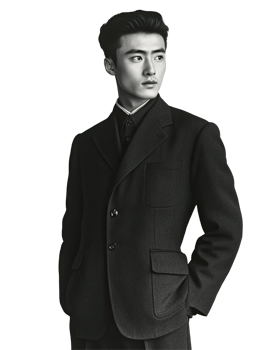 Black and White Portrait of a Stylish Young Man in a Classic Suit, Hands in Pocket, Isolated on Transparent Background png