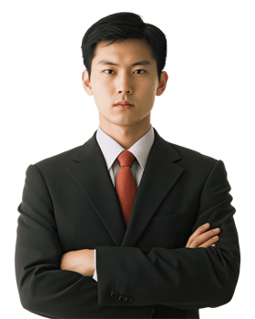 Young Asian Man in Black Suit and Red Tie, Arms Crossed, Isolated on Transparent Background png