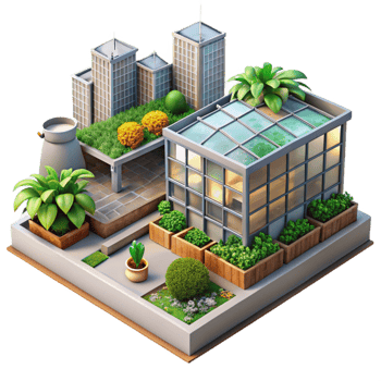 extraordinary contemporary Sustainable Urban Farming Rooftop Garden Transparent Background professional png