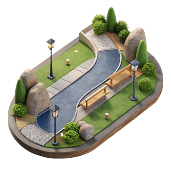 vibrant traditional Sustainable Urban Park Path Top View Cutout professional png