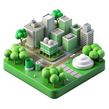 dramatic contemporary Sustainable Urban Planning Transparent Background with Green Zones high resolution png