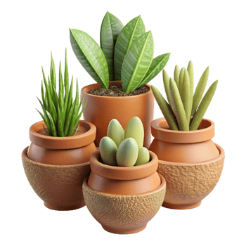 serene vintage Terracotta Pots with Various Plants Isolated on White exclusive png