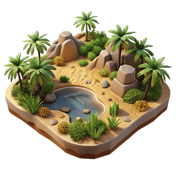 stunning creative Terraformed Desert Oasis Cutout with Lush Vegetation high quality png