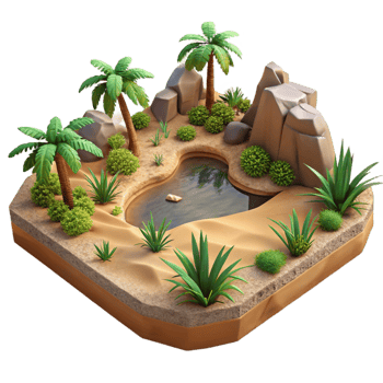 extraordinary minimalist Terraformed Desert Oasis Cutout with Lush Vegetation high resolution png