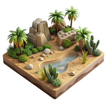 elegant contemporary Terraformed Desert Oasis Cutout with Lush Vegetation high quality png