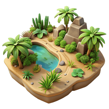 serene abstract Terraformed Desert Oasis Cutout with Lush Vegetation original png