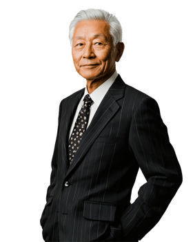 Senior Gentleman in Black Striped Suit, Smiling with Friendly Aura, Isolated on Transparent Background png