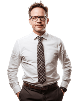Businessman in White Shirt and Tie, Hands in Pocket, Smart and Serious, Isolated on Transparent Background png