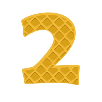 Number 2 element waffle. Crunchy waffle in the shape of number Two. illustration. Alphabet, letters, numbers and signs made from cookie, waffle. vector