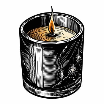 Hand Drawn Candle in Glass Holder with Flickering Flame and Star Accents vector