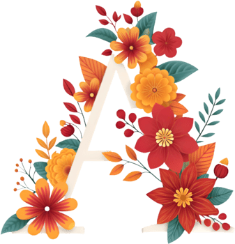 Elegant Floral Monogram Letter A with Blooming Flowers Clipart. . png