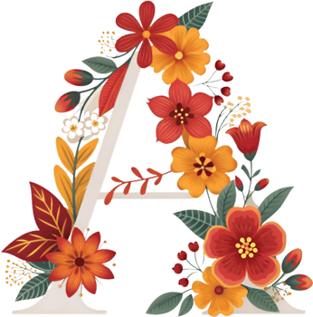Artistic Letter A with Blooming Floral Accents for Decoration. . png